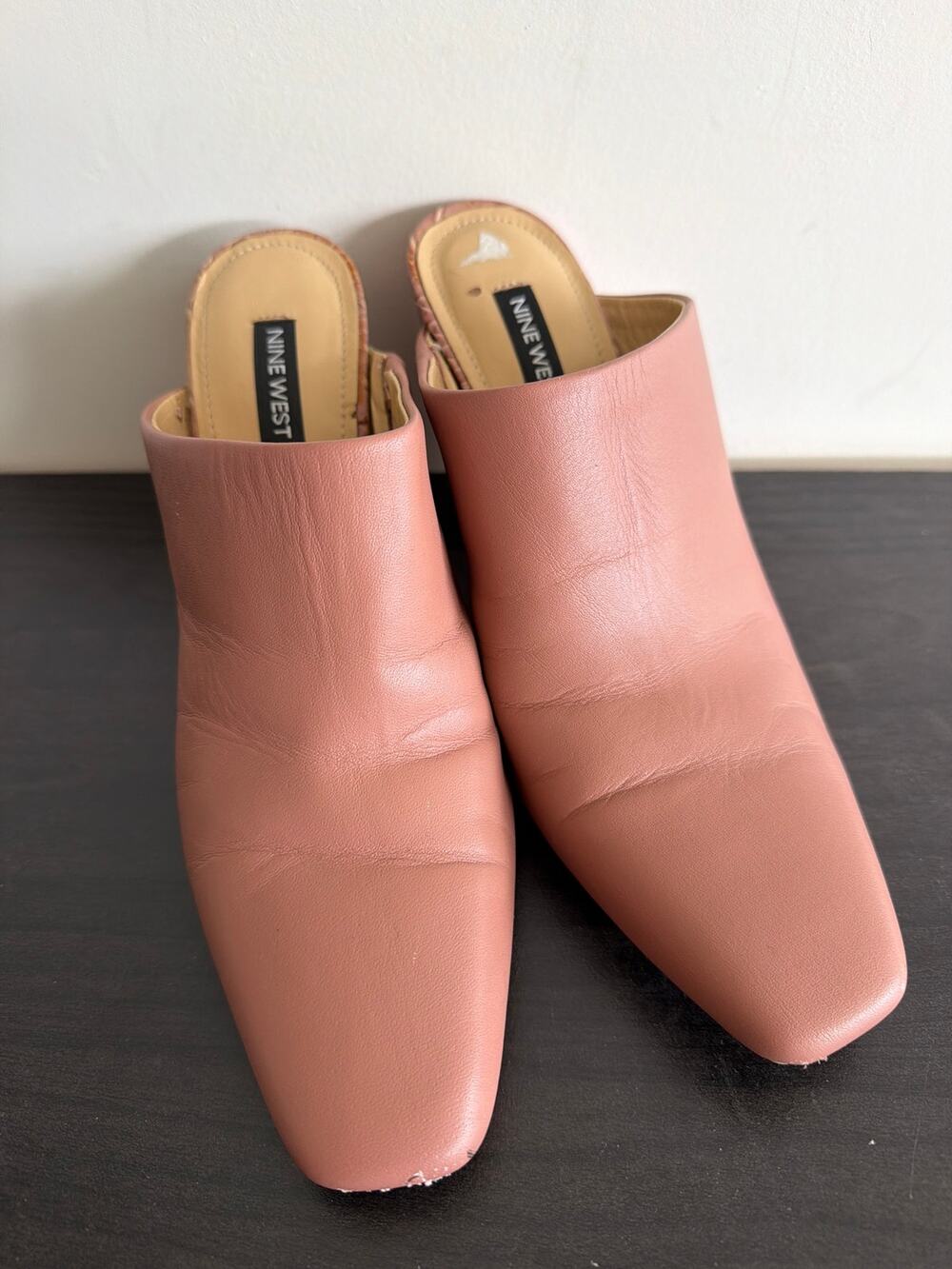 Nine West Ariane Block Heel Mule Size 8 Squared Toe Light Rust Pink